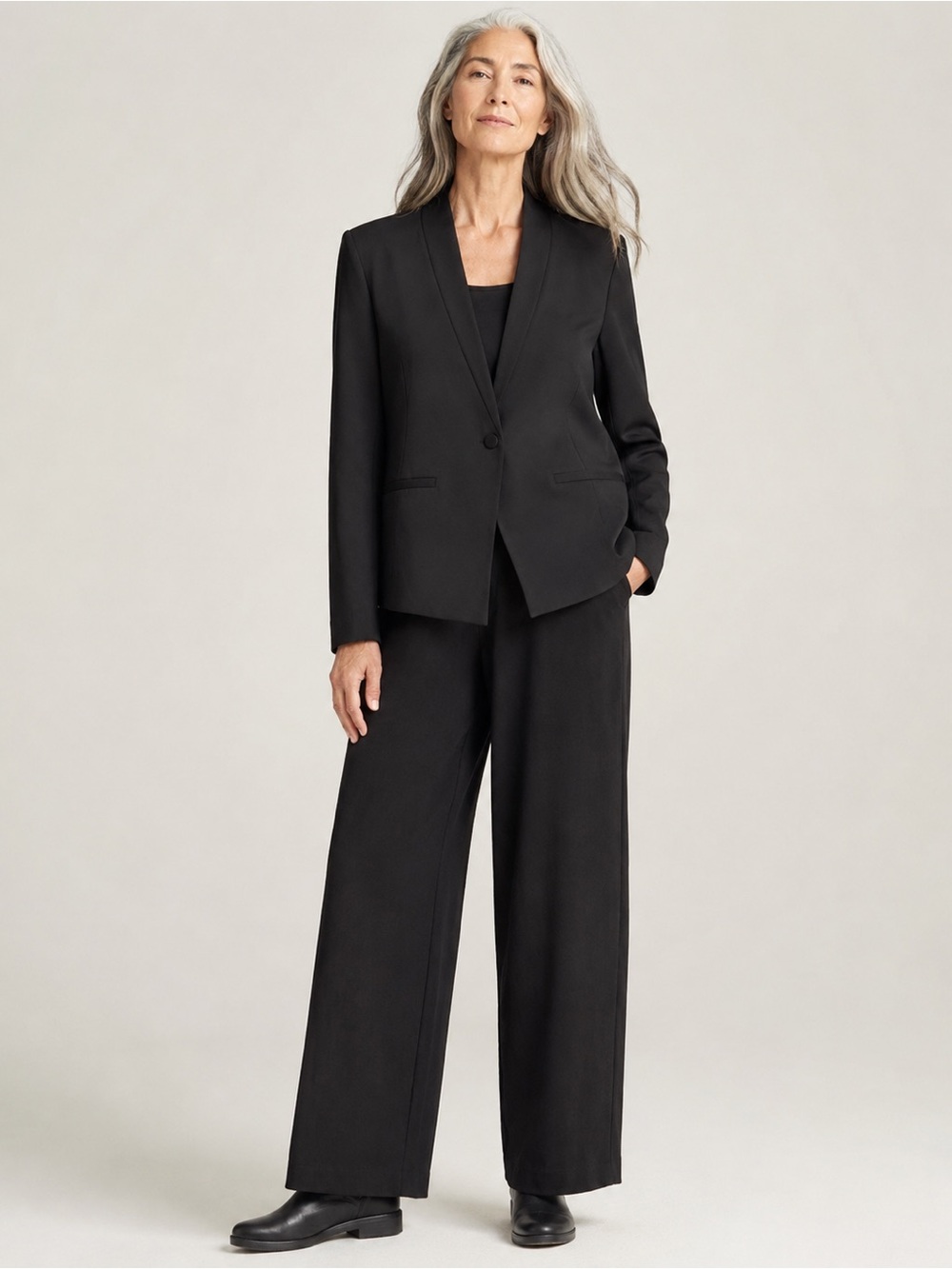 Eileen Fisher Black One Button Blazer Jacket Tailored Quiet Luxury Classic 16